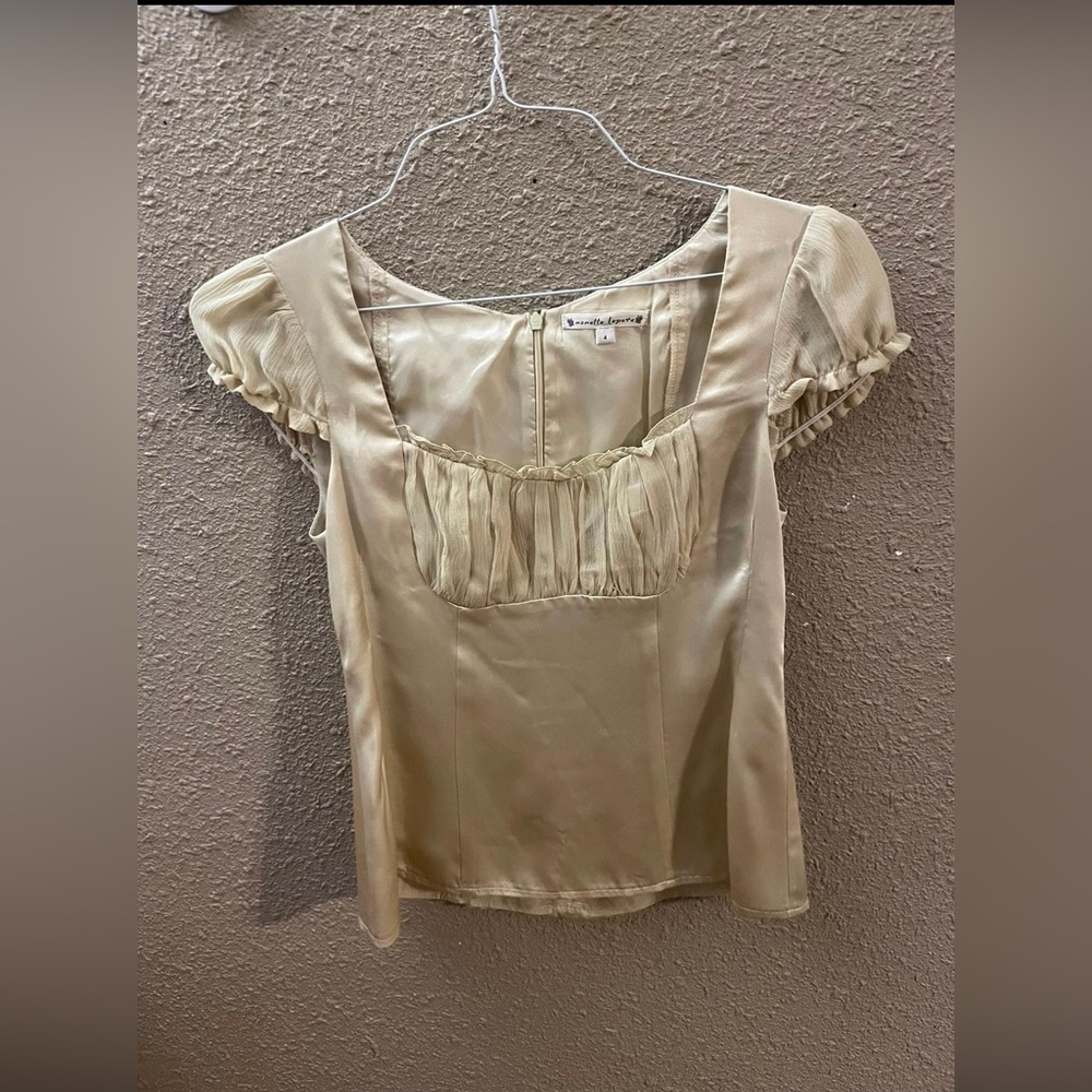 Vintage Nanette Lepore Silk Champange Top with Pleated Bust Cap Sleeves Size 4
